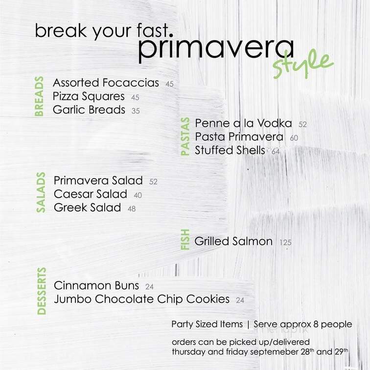 Primavera Cafe and Restaurant - Monsey, NY menu_pic