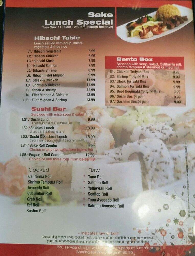 Sake Sushi Grill BBQ & Bar - New Bern, NC menu_pic