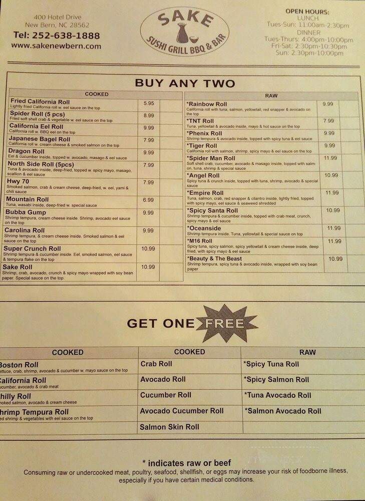 Sake Sushi Grill BBQ & Bar - New Bern, NC menu_pic