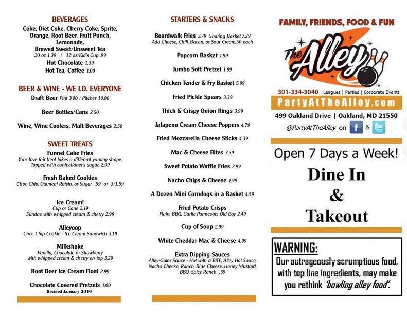 The Alley - Oakland, MD menu_pic
