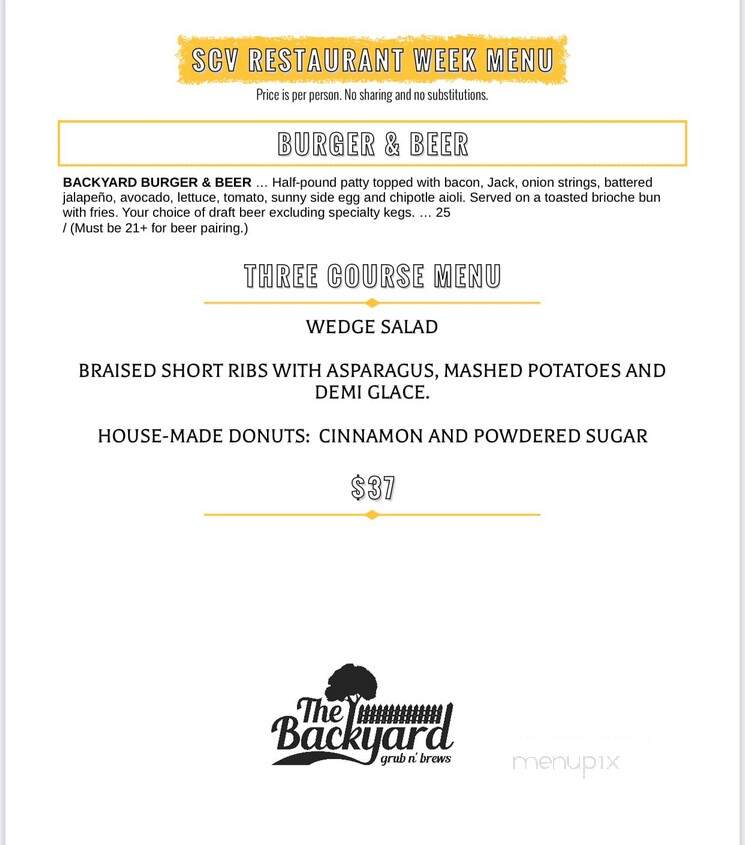 The Backyard Grub n' Brews - Santa Clarita, CA menu_pic