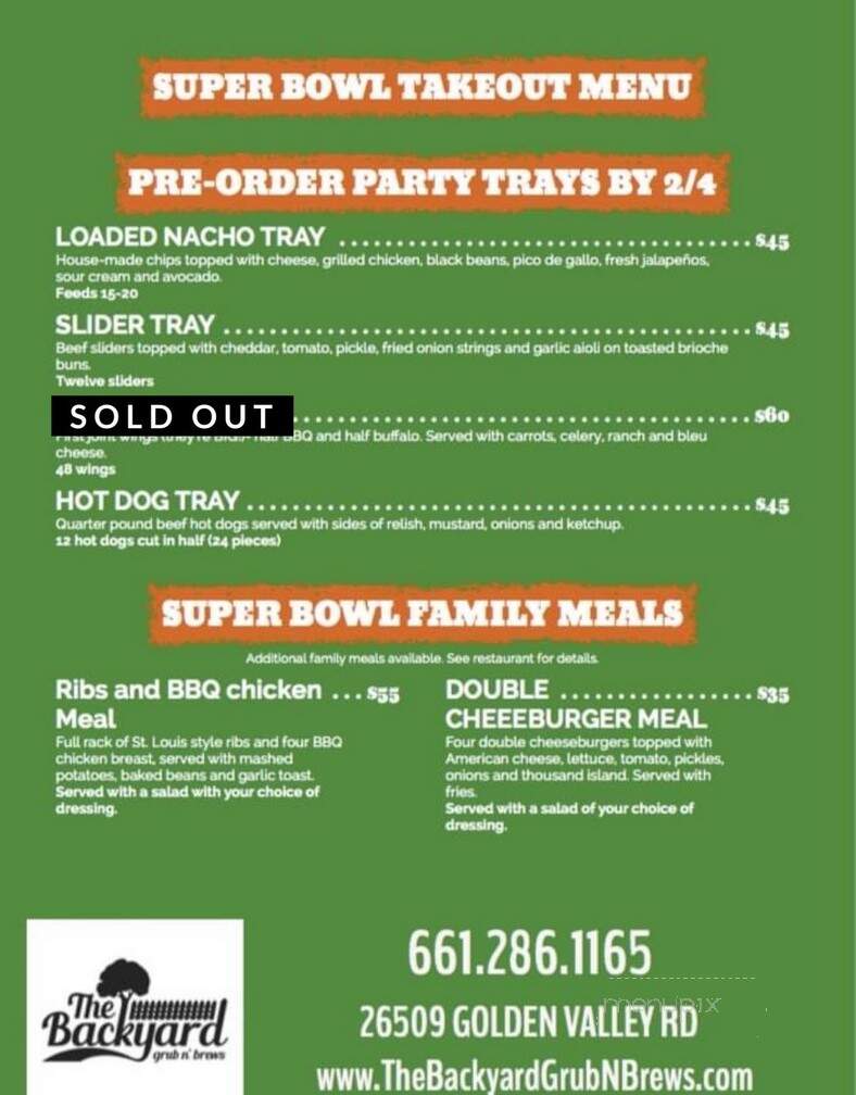 The Backyard Grub n' Brews - Santa Clarita, CA menu_pic