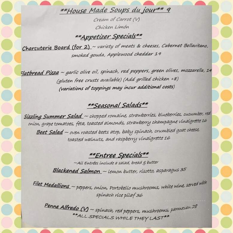 The Bistro On Sterling - Flossmoor, IL menu_pic