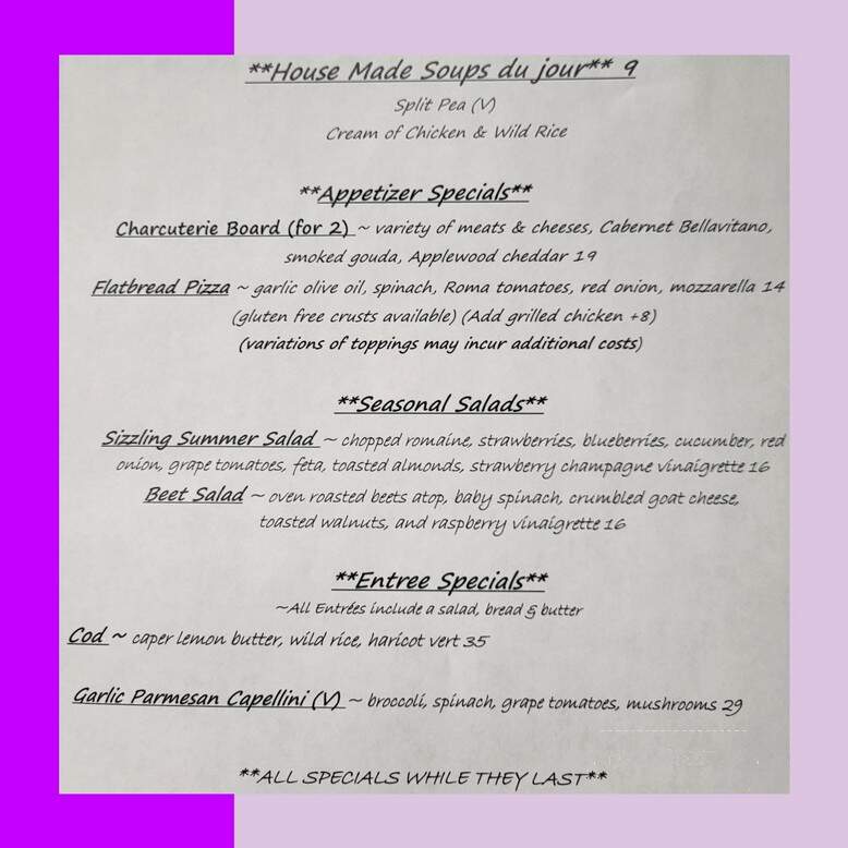 The Bistro On Sterling - Flossmoor, IL menu_pic