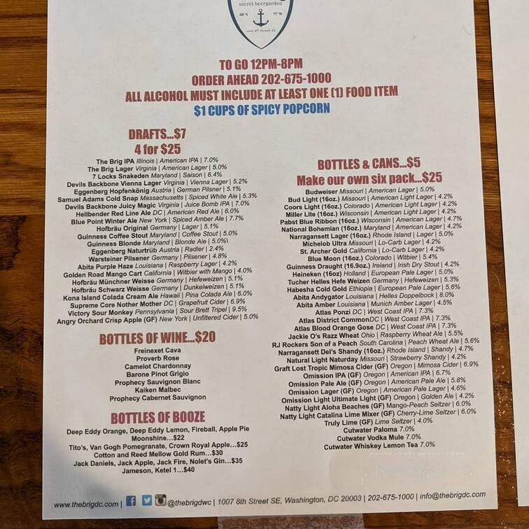 The Brig Beergarden - Washington, DC menu_pic