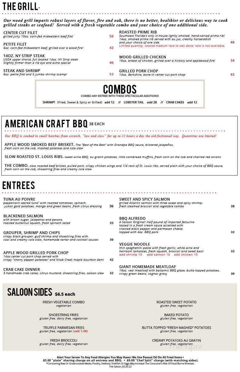 The Saloon - Estero, FL menu_pic