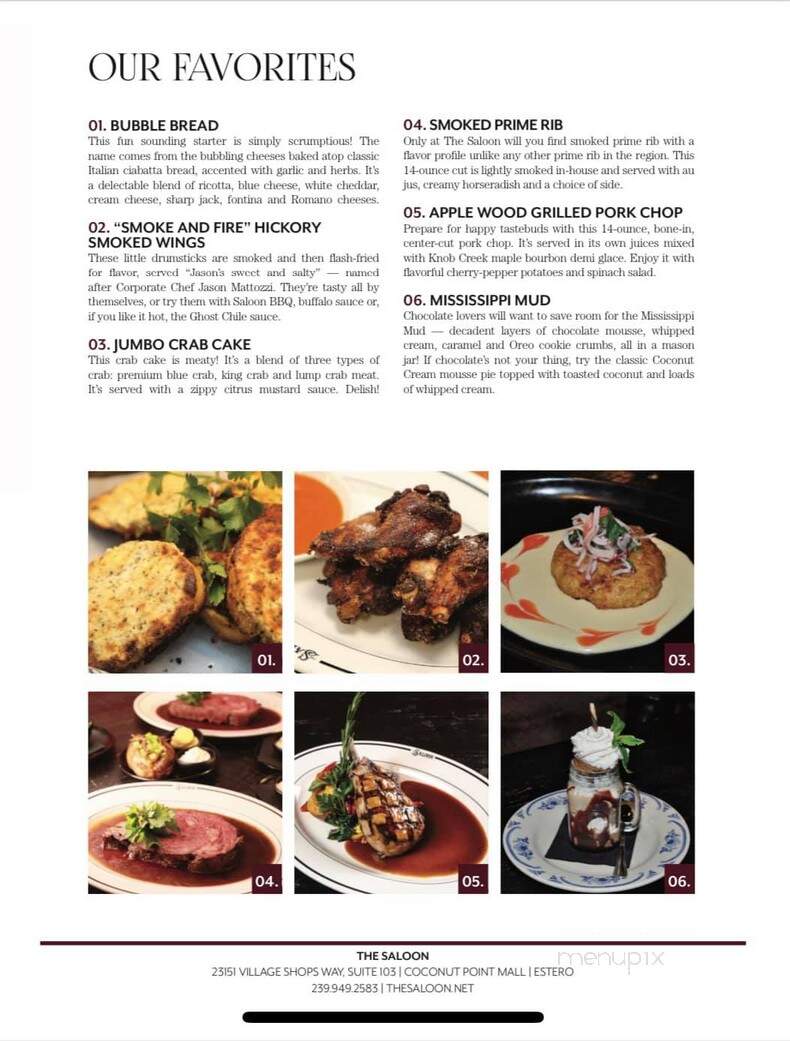 The Saloon - Estero, FL menu_pic