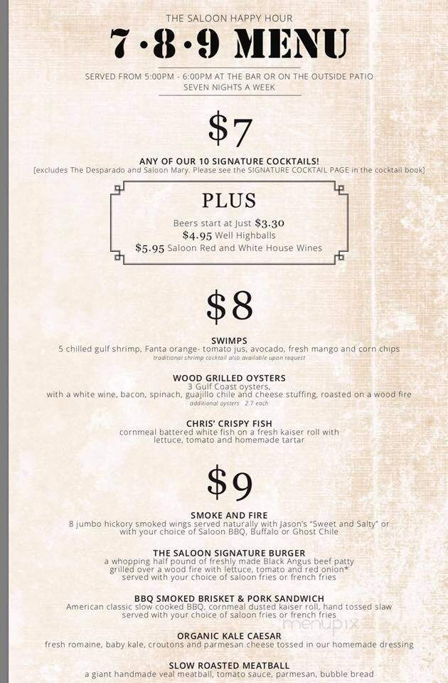 The Saloon - Estero, FL menu_pic
