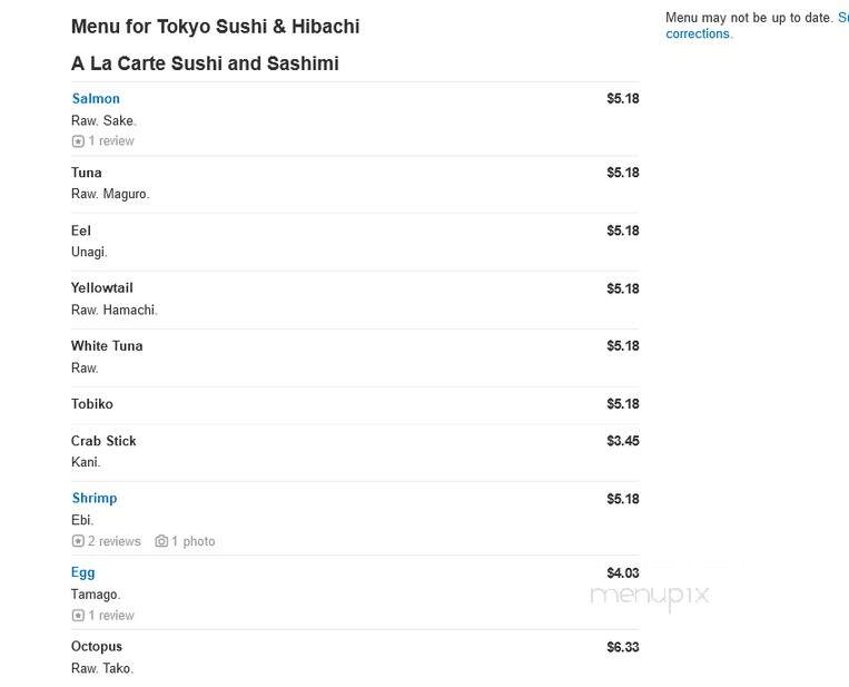 Tokyo Sushi & Hibachi - Latrobe, PA menu_pic