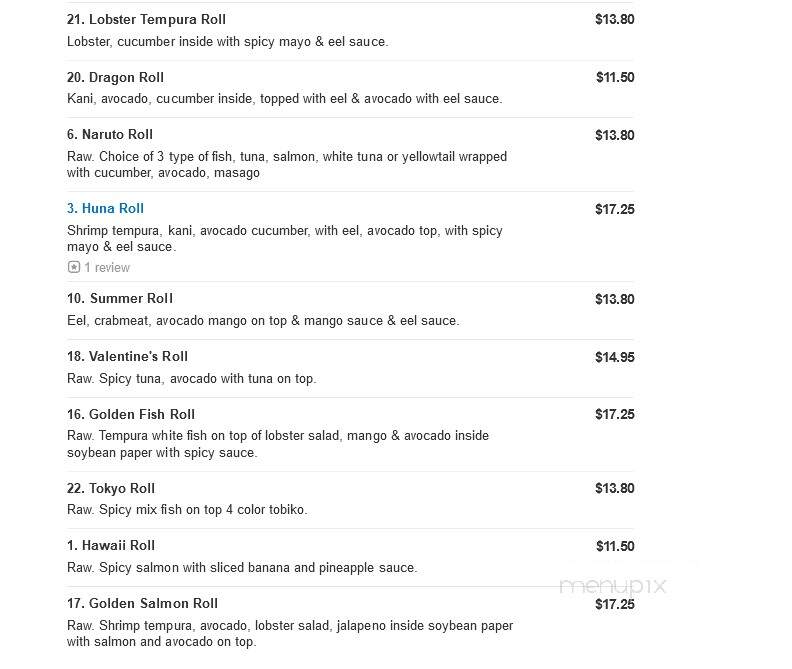 Tokyo Sushi & Hibachi - Latrobe, PA menu_pic