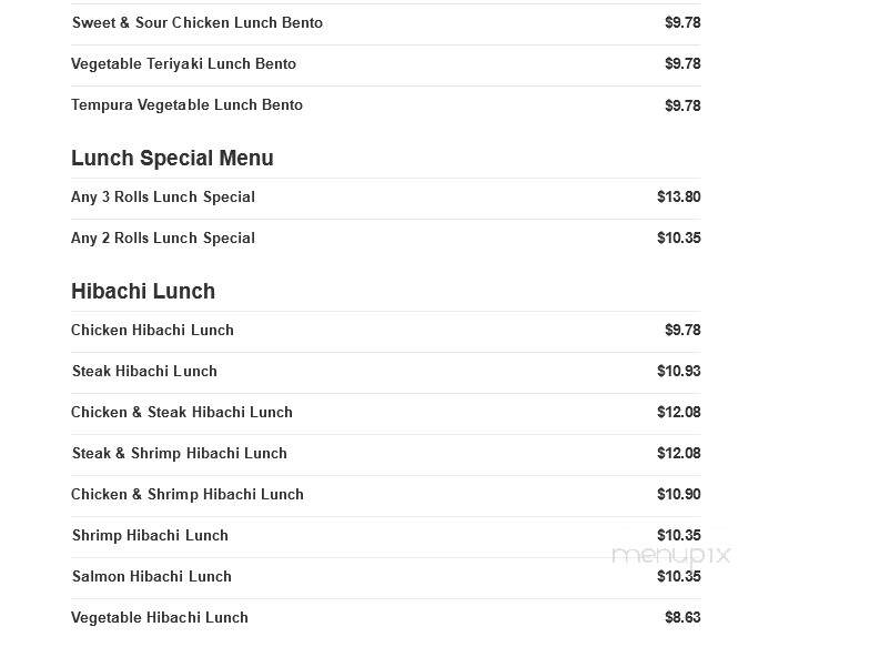 Tokyo Sushi & Hibachi - Latrobe, PA menu_pic