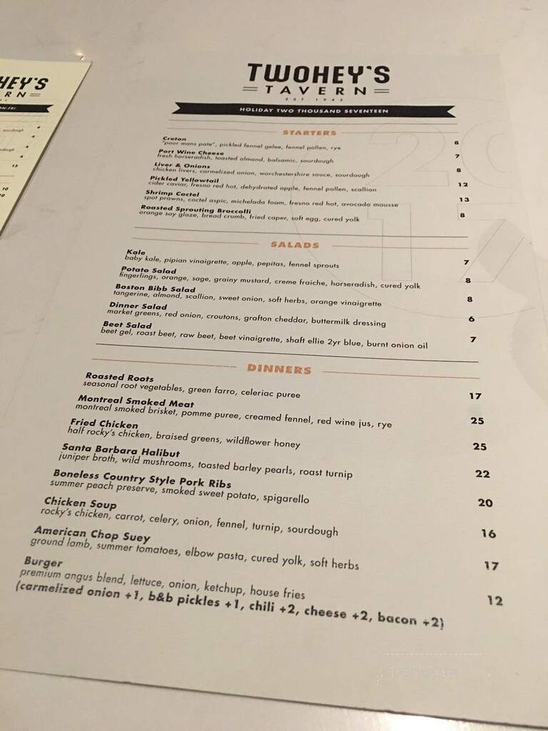 Twohey's Tavern - Pasadena, CA menu_pic