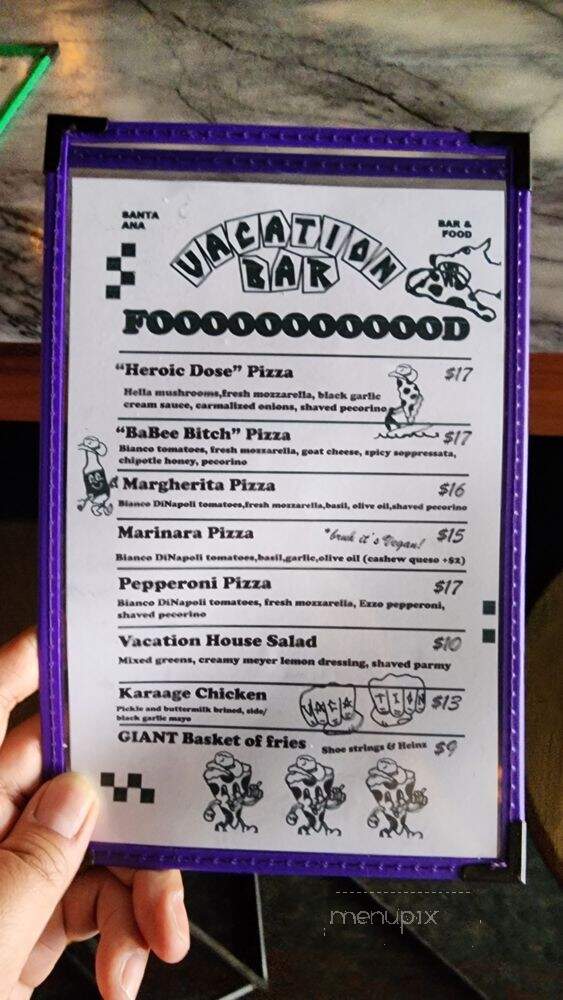 Vacation Bar - Santa Ana, CA menu_pic