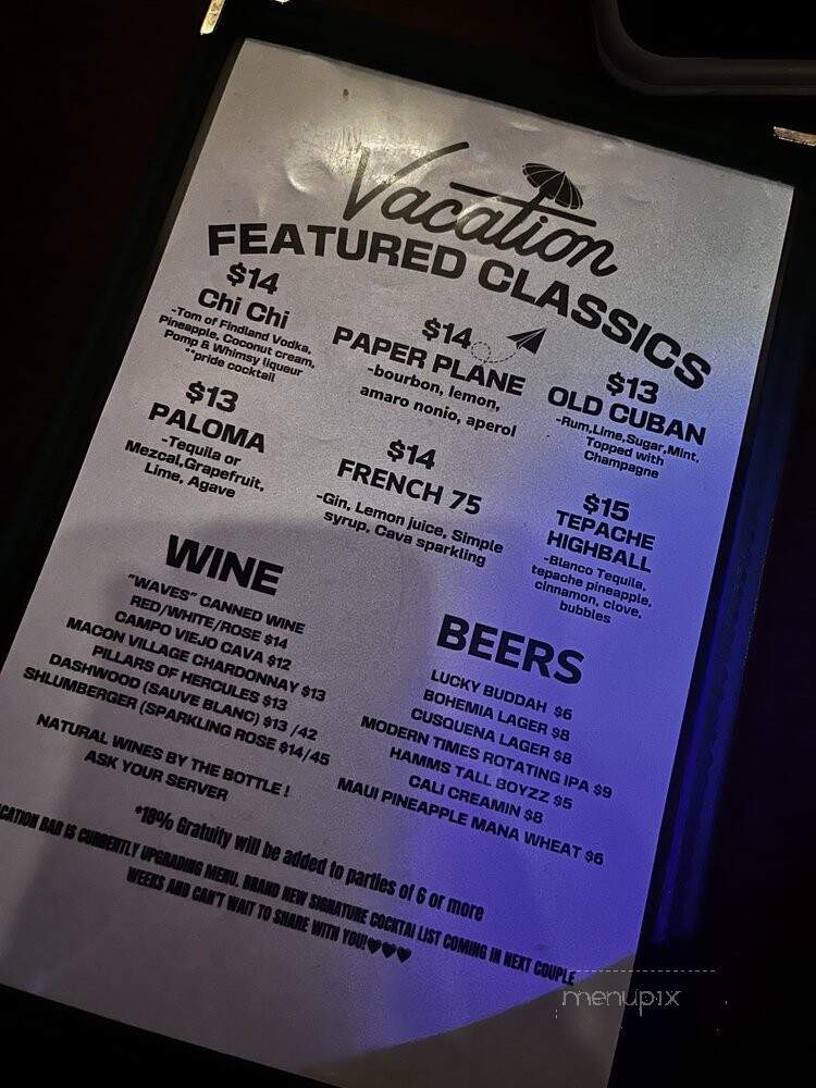 Vacation Bar - Santa Ana, CA menu_pic
