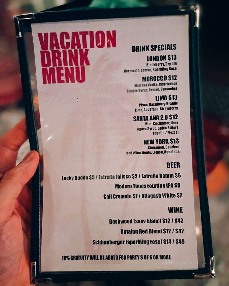 Vacation Bar - Santa Ana, CA menu_pic