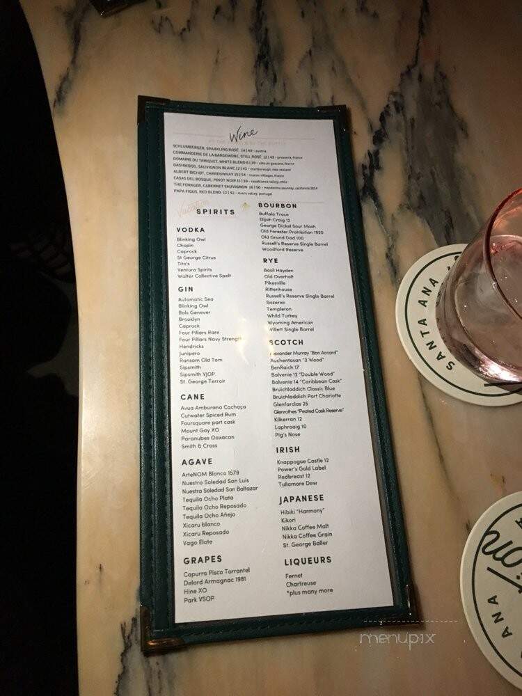 Vacation Bar - Santa Ana, CA menu_pic