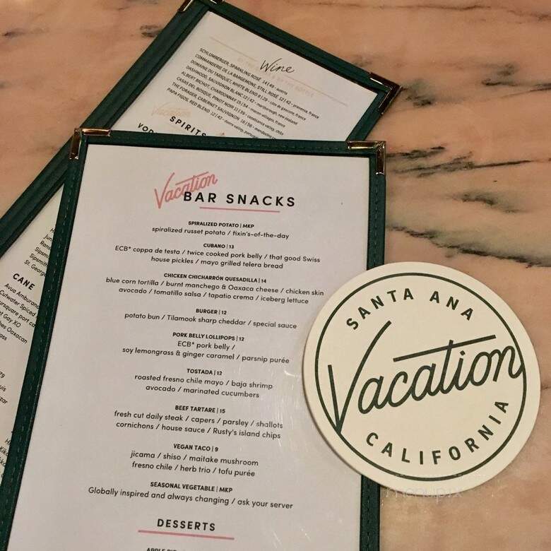 Vacation Bar - Santa Ana, CA menu_pic
