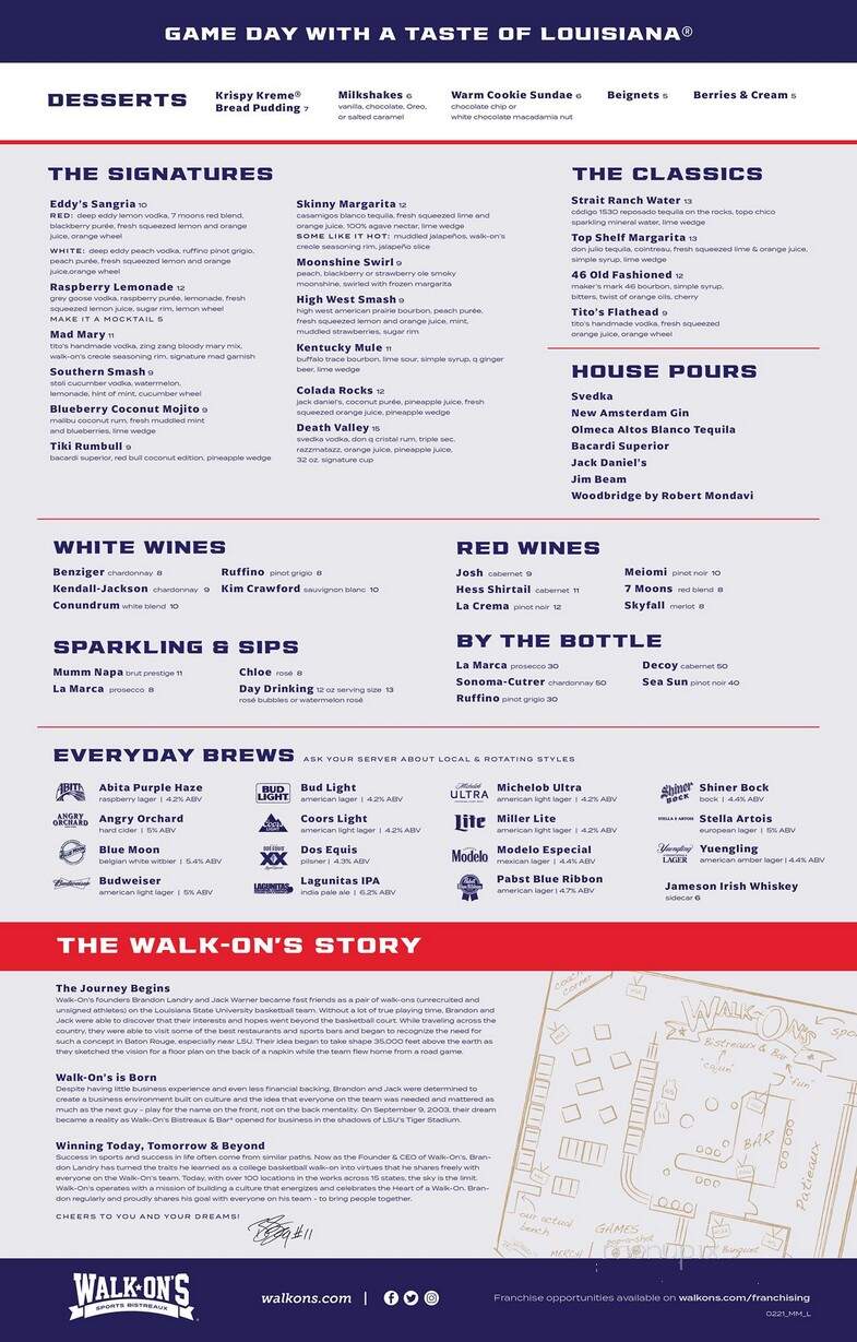 Walk-On's Sports Bistreaux - Broussard, LA menu_pic