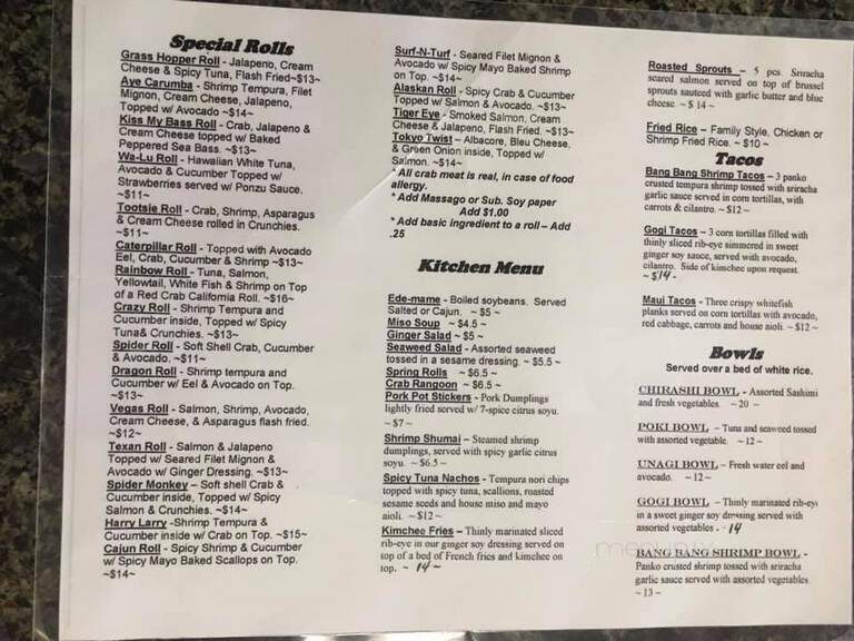 Wazabi Sushi Bar - Baytown, TX menu_pic