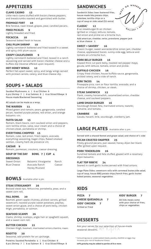 West on Warren - Middlebury, IN menu_pic