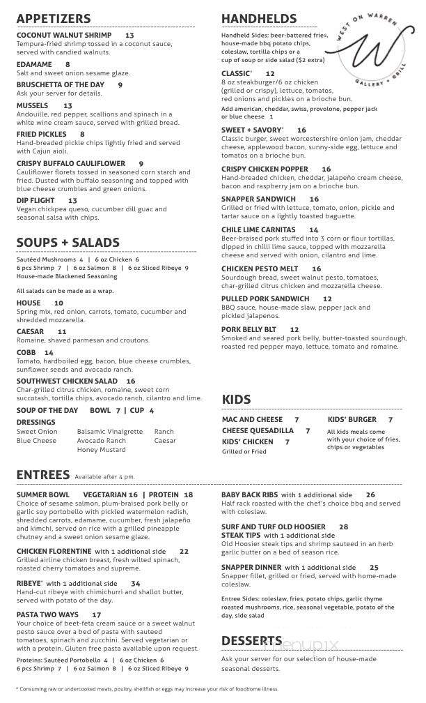 West on Warren - Middlebury, IN menu_pic
