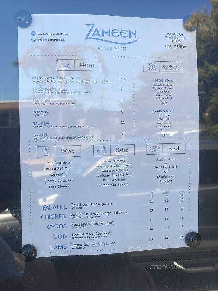 Zameen At The Point - Santa Cruz, CA menu_pic
