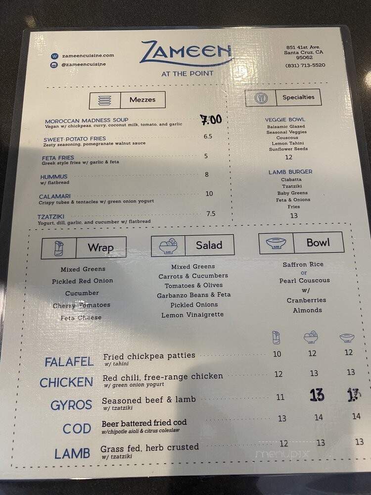 Zameen At The Point - Santa Cruz, CA menu_pic