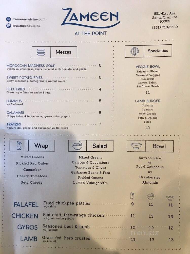 Zameen At The Point - Santa Cruz, CA menu_pic