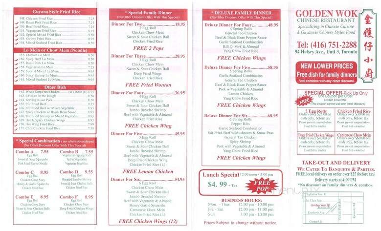 Golden Wok Chinese Restaurant - Toronto, ON menu_pic
