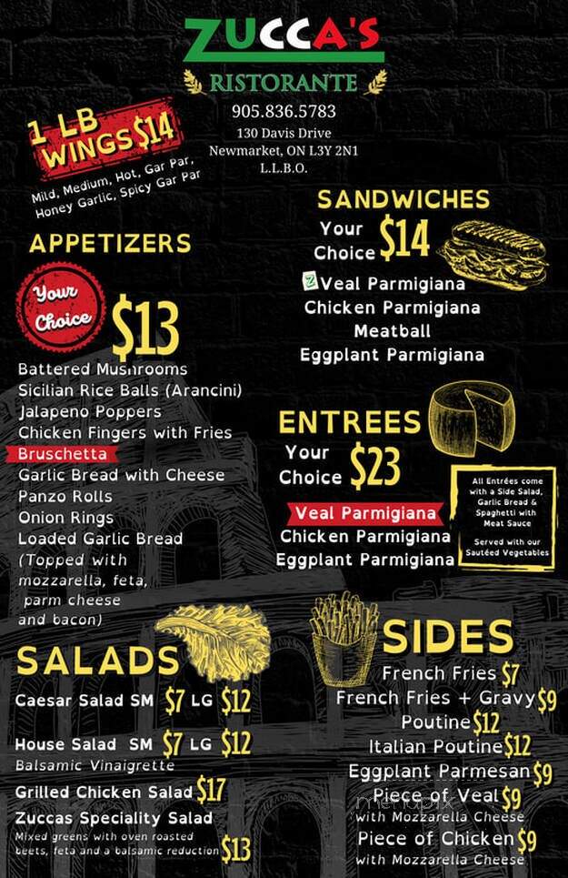 Zucca's Restaurant and Pizzeria - Newmarket, ON menu_pic