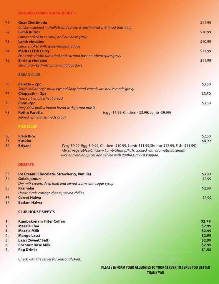 Madras Club House - Surrey, BC menu_pic