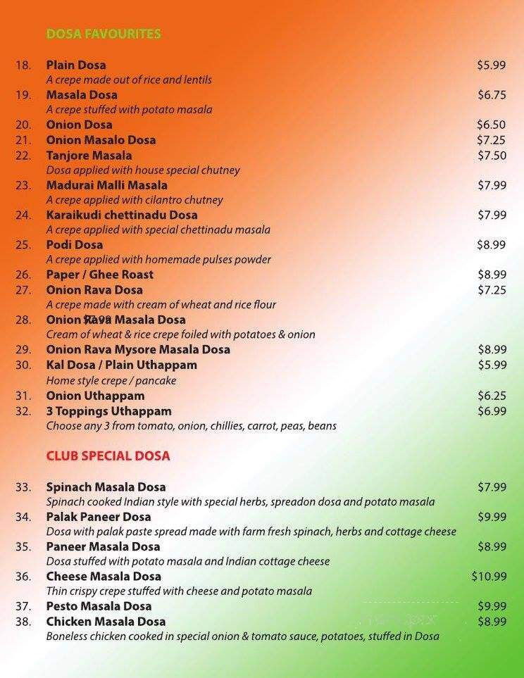 Madras Club House - Surrey, BC menu_pic