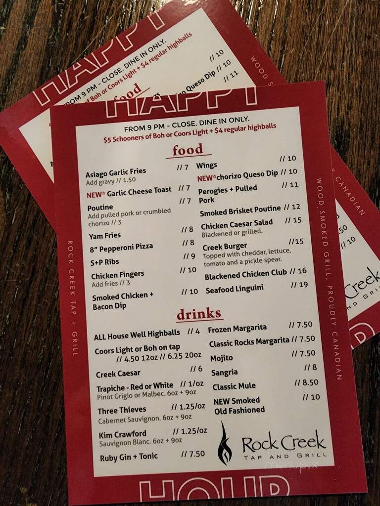 Rock Creek Tap and Grill - Regina, SK menu_pic