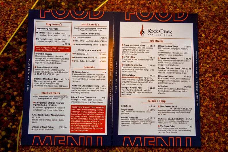 Rock Creek Tap and Grill - Regina, SK menu_pic
