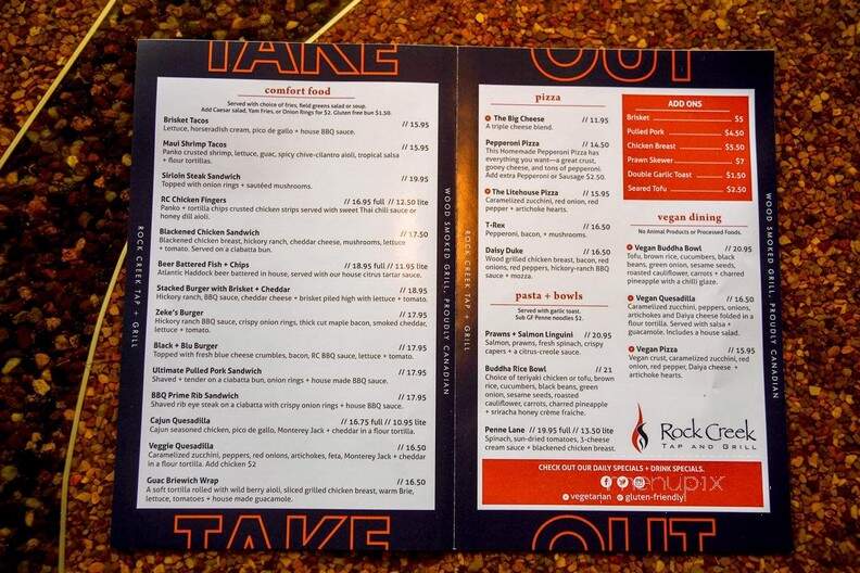 Rock Creek Tap and Grill - Regina, SK menu_pic
