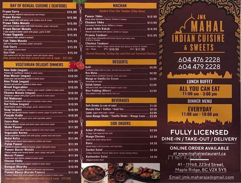 JMK Mahal - Maple Ridge, BC menu_pic