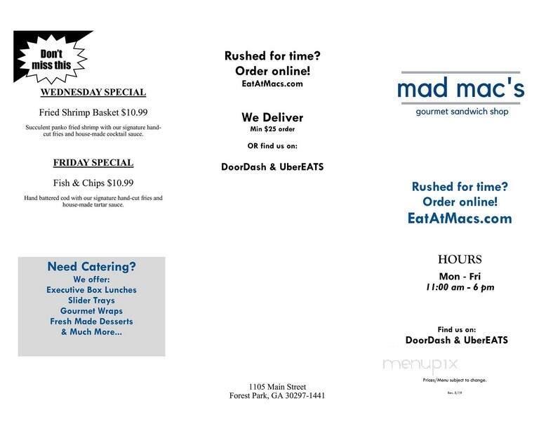 Mad Mac's Gourmet Sandwich - Forest Park, GA menu_pic