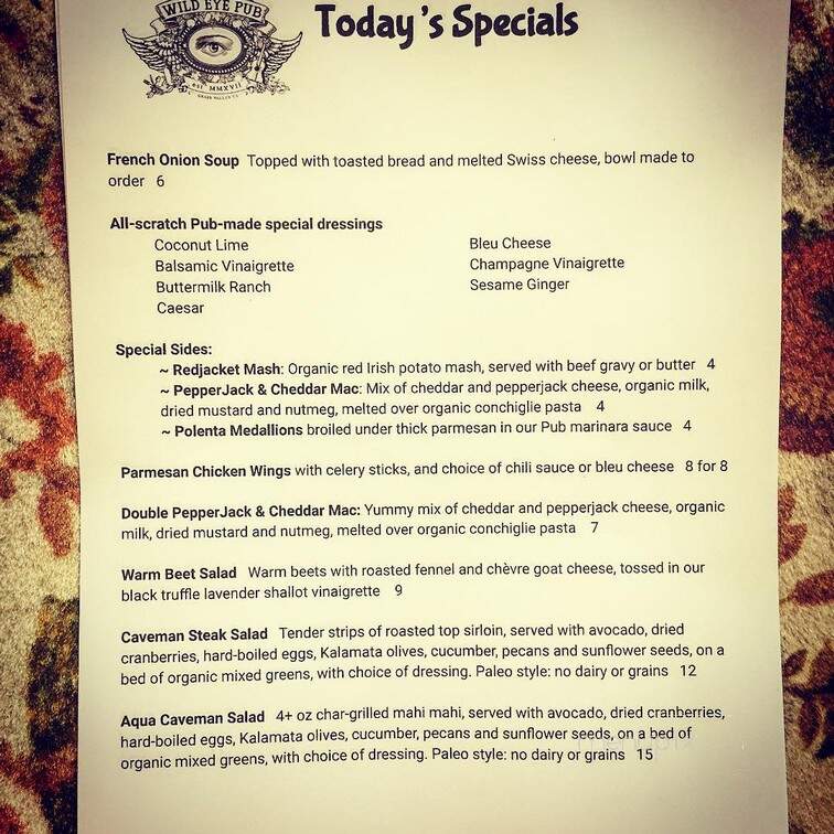 Wild Eye Pub - Grass Valley, CA menu_pic