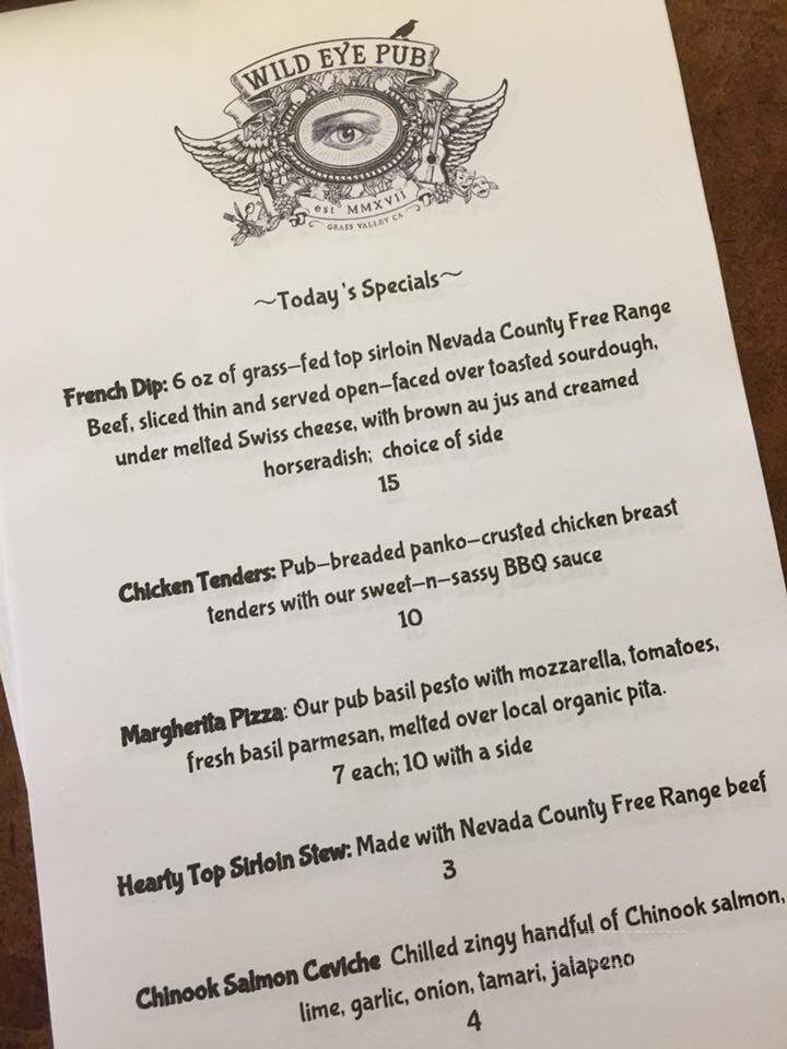 Wild Eye Pub - Grass Valley, CA menu_pic