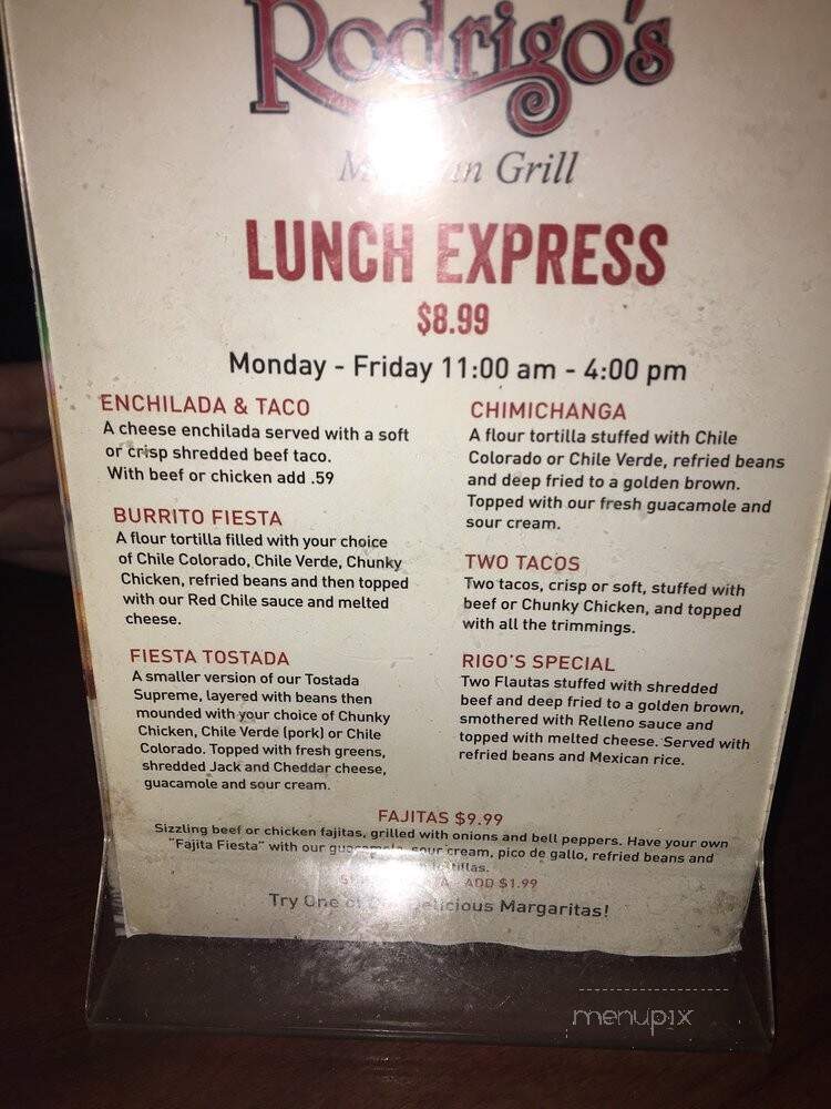 Rodrigo's Mexican Grill - Laguna Hills, CA menu_pic