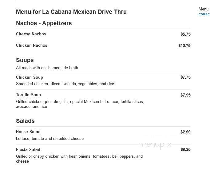 La Cabana Mexican Drive Thru - Odessa, TX menu_pic