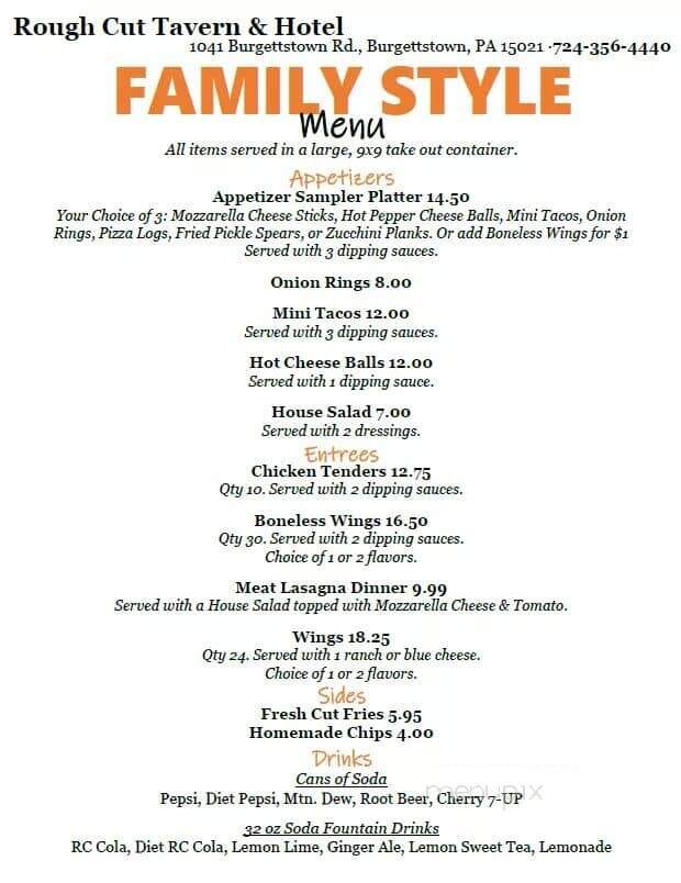 Rough Cut Tavern and Hotel - Burgettstown, PA menu_pic