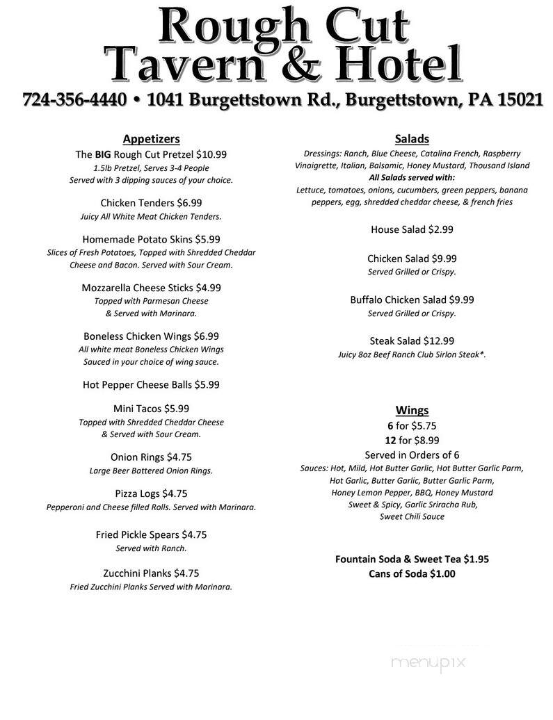 Rough Cut Tavern and Hotel - Burgettstown, PA menu_pic