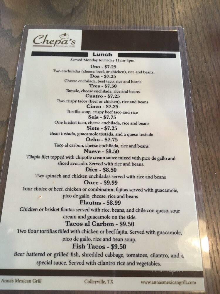 Chepa's Mexican Grill - Allen, TX menu_pic