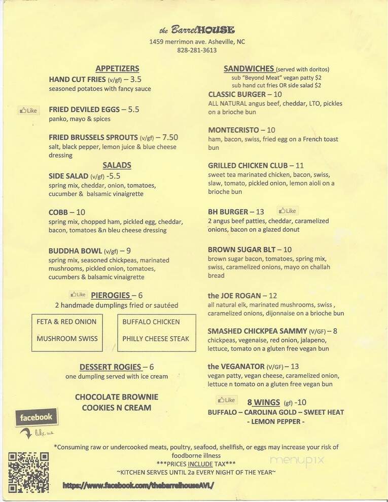 The Barrelhouse - Asheville, NC menu_pic