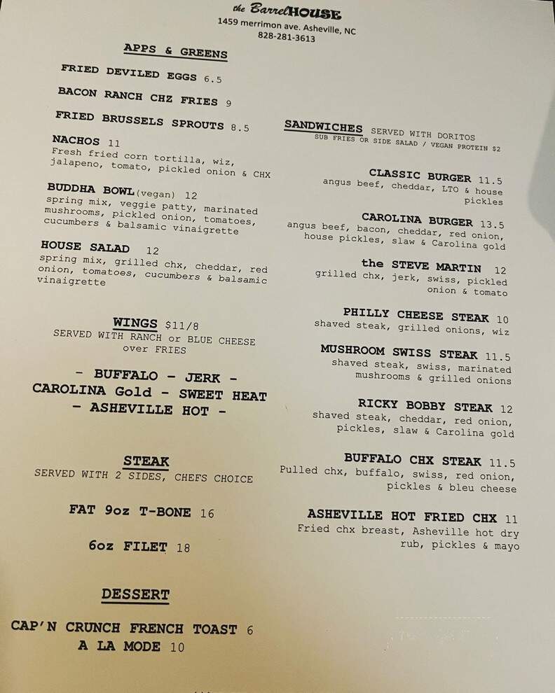 The Barrelhouse - Asheville, NC menu_pic
