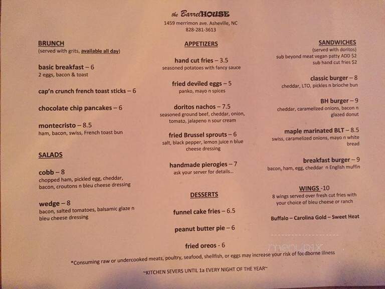 The Barrelhouse - Asheville, NC menu_pic