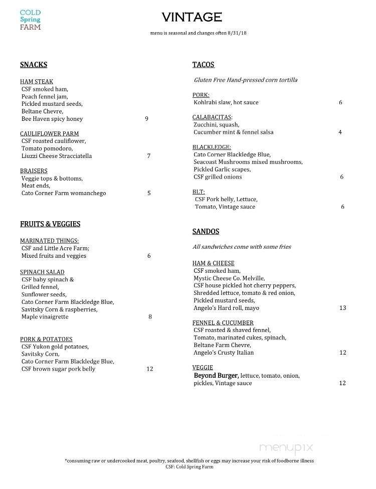 Vintage - Colchester, CT menu_pic