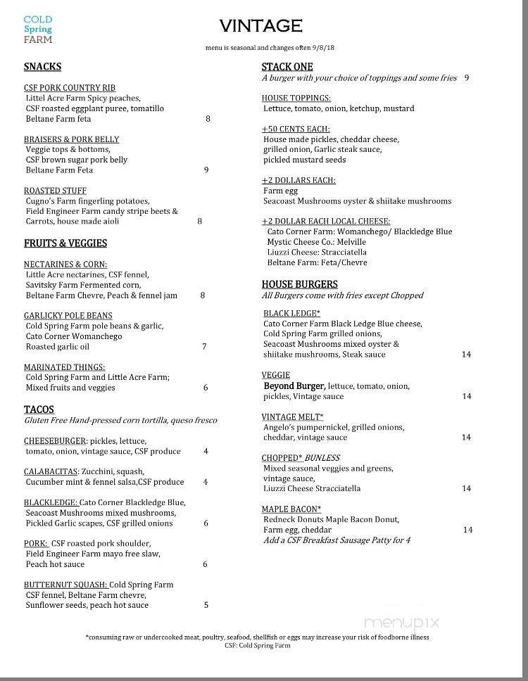 Vintage - Colchester, CT menu_pic