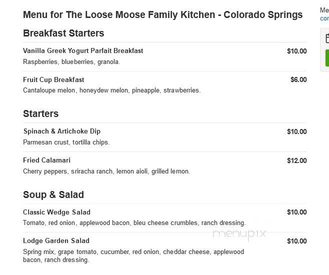 The Loose Moose Family Kitchen - Colorado Springs, CO menu_pic